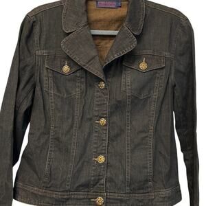 Tribal Denim Stretch Jacket Size 8 Rhinestone Accent Buttons